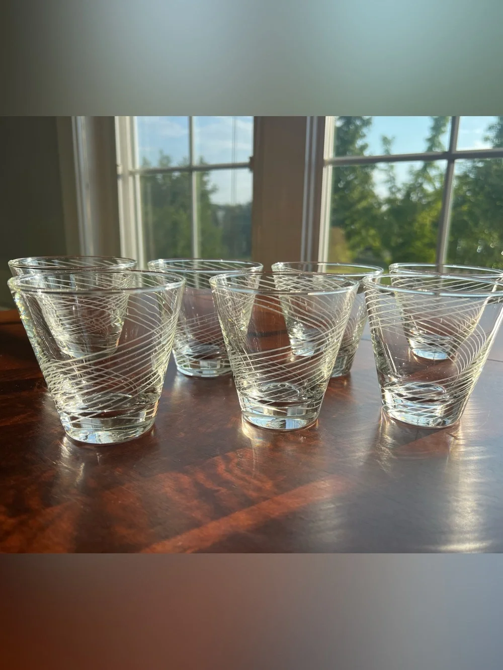 Atomic MCM Mid Century Modern Vintage Clear Swirl Glass LowBall Tumbler Set of 7